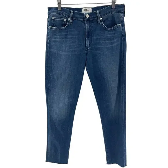 Agolde Sophie High Rise Crop Raw Hem Skinny Jeans Stretch Denim Size 31 Preppy